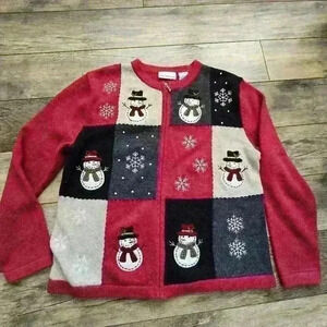 CROFT & BARROW snowman  winter red sweater medium